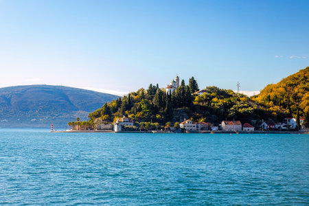 View of Montenegro suburban town from the sea in summer dayの写真素材