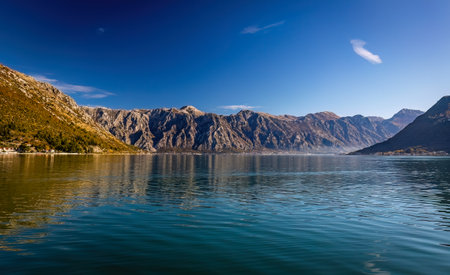 Scenic view of Montenegro mountains hills landscape from the sea