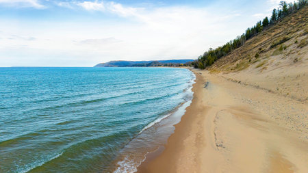Sleeping Bear Dunes Shoreline Scenic View Along Lake Michiganの写真素材