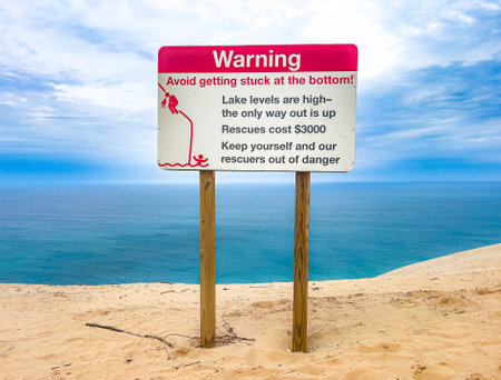 Sleeping Bear Dunes Warning Sign About Rescue Feesの写真素材