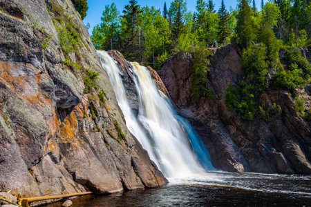 A scenic view of High Falls in Tettegouche State Parkの写真素材