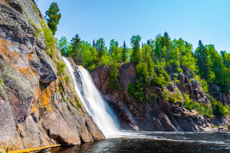 A scenic view of High Falls in Tettegouche State Parkの写真素材