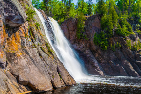A scenic view of High Falls in Tettegouche State Parkの写真素材
