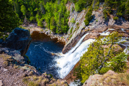 A scenic view of High Falls from above in Tettegouche State Parkの写真素材