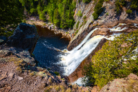 A scenic view of High Falls from above in Tettegouche State Parkの写真素材