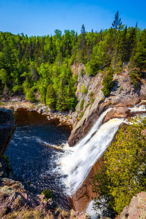 A scenic view of High Falls from above in Tettegouche State Parkの写真素材