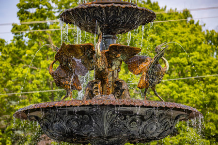 Magnificent Fountains of Munsinger Gardens in Summer around lush green gardenの写真素材