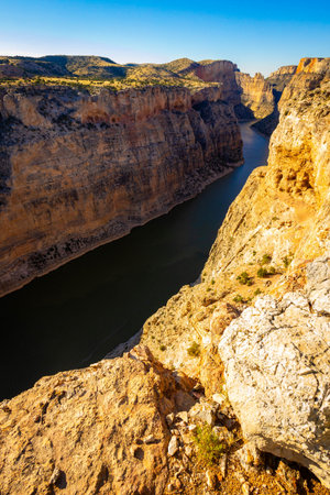 Scenic View of Bighorn Canyon River Bend at sunset from State Line Trailの写真素材