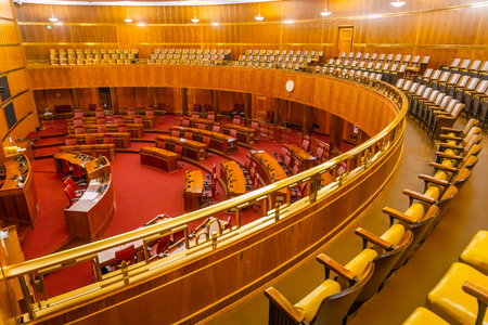 The dignified interior of the State Senate Chamber within the North Dakota State Capitol in Bismarckの写真素材