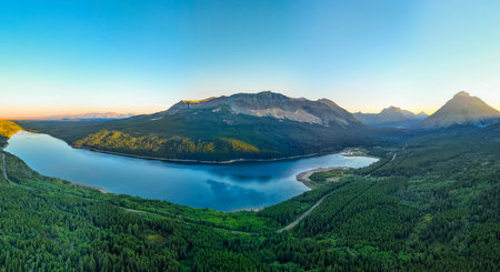 A scenic aerial view of Lower Two Medicine Lake near Glacier National Park