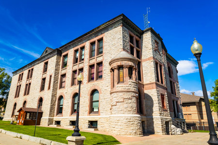 The First Judicial District Court building is captured in Helena, Montana, a prominent civic landmark dedicated to the state's legal systemの写真素材