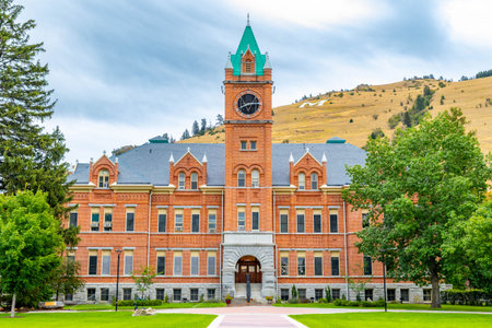 University Hall, also known as Main Hall, is the oldest building at the University of Montana, designed in the Richardsonian Romanesque styleの写真素材