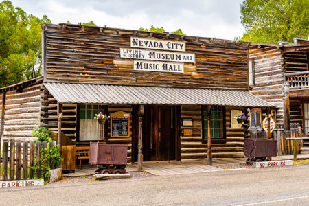 A collection of old, vintage wooden buildings captured at the Nevada City Living History Museumの写真素材