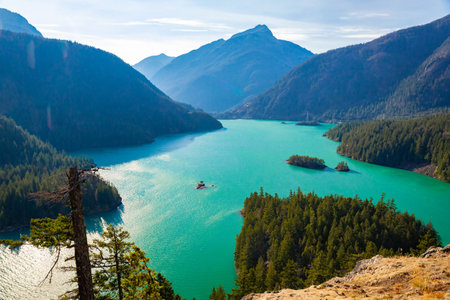 Scenic View of Diablo Lake from High Above