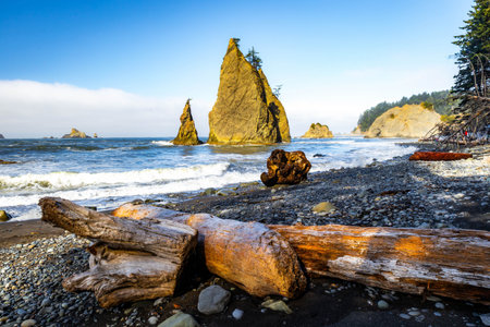 Famous Hole-in-the-Wall rock formation, an iconic arch sculpted by waves on the Pacific Ocean shore...