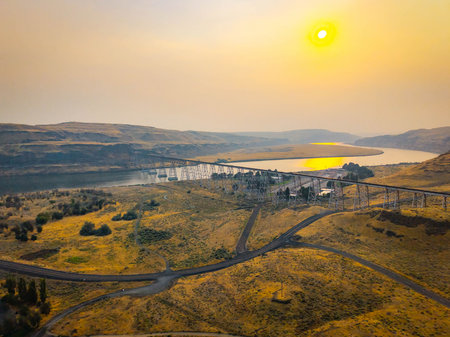 A scenic aerial view of the Joso High Bridge, a striking railway trestle, as it spans the landscape...