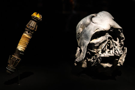 Los Angeles, CA, USA - December 01, 2025: Iconic Darth Vader helmet on display at the Academy Museum...