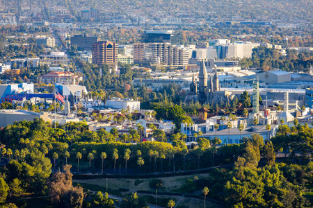 Los Angeles, CA, USA - December 02, 2025: A scenic aerial view captures Hollywood alongside...