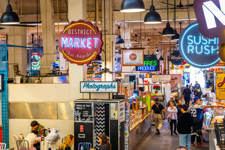 Los Angeles, CA, USA - December 03, 2025: Vibrant interior of Grand Central Market in downtown Los...