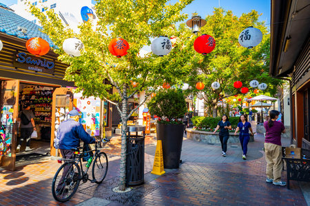 Los Angeles, CA, USA - December 03, 2025: Historic Japanese Village Plaza landmark in Little Tokyo on summer dayのeditorial素材