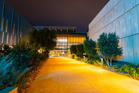 Mountain View, CA, USA - November 19, 2025: Illuminated Microsoft corporate campus buildings glow at night in Mountain View Californiaのeditorial素材