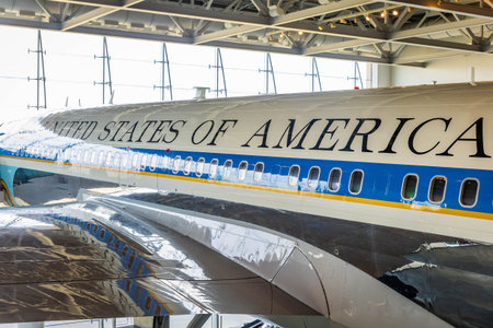 Simi Valley, CA, USA - November 29, 2025: Original Air Force One aircraft is displayed at the Ronald...