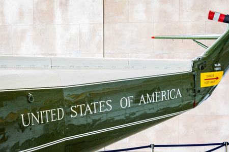 Simi Valley, CA, USA - November 29, 2025: Exterior view of the original Marine One presidential...
