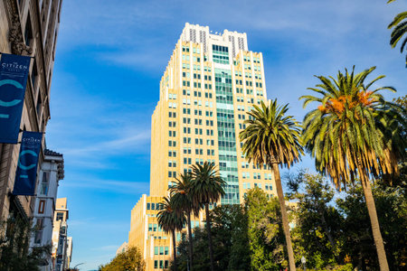 Sacramento, CA, USA - November 10, 2025: Modern high rise office skyscraper standing prominently in...