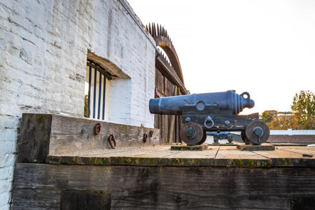 Sacramento, CA, USA - November 10, 2025: Interior view of preserved historic fort buildings and...