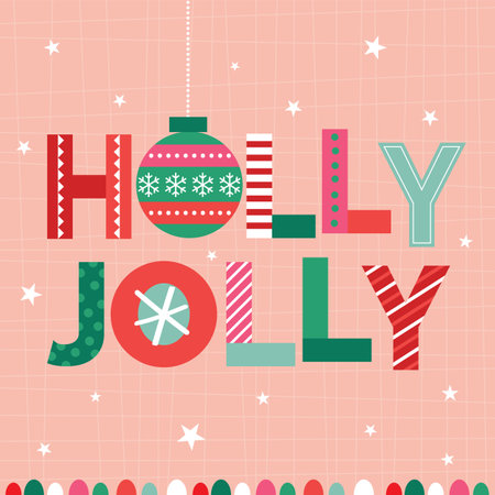 holly jolly greeting card designのイラスト素材
