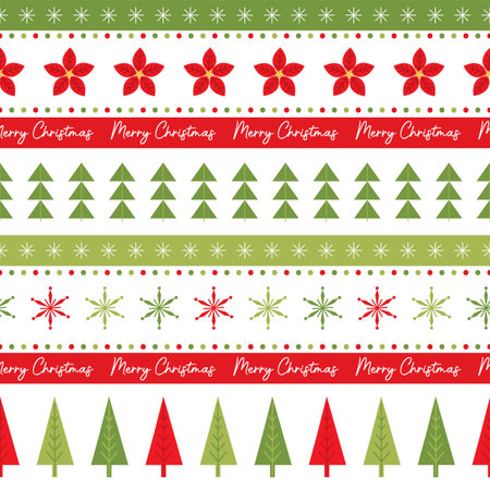 red and green seamless pattern with christmas ornament designのイラスト素材