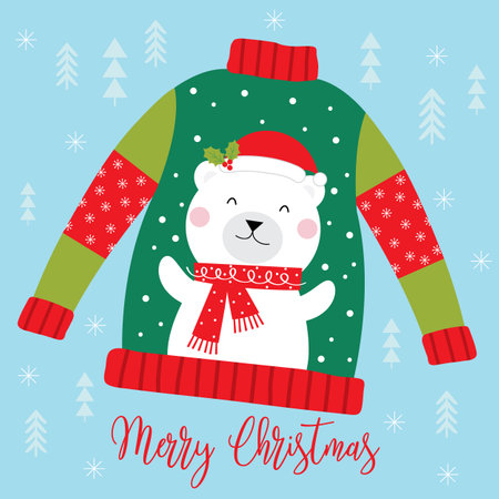 christmas sweater with polar bear designのイラスト素材