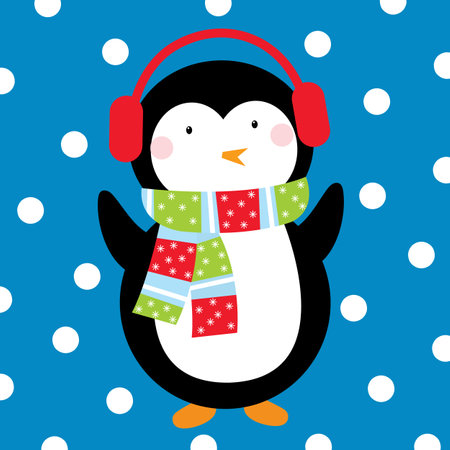 christmas greeting card with cute penguin designのイラスト素材