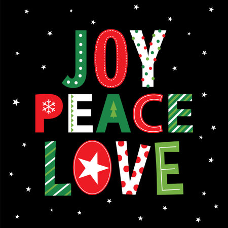 joy, peace, love christmas greeting card designのイラスト素材