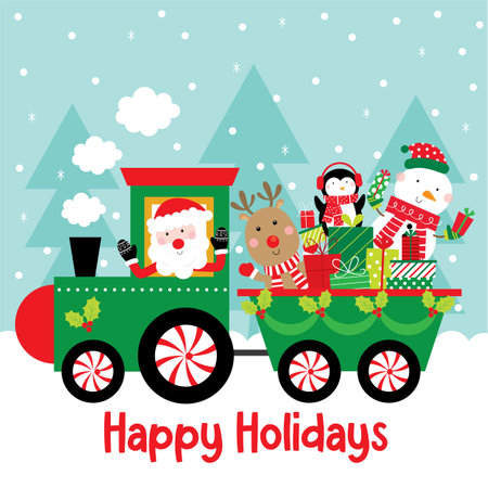 christmas train greeting card designのイラスト素材