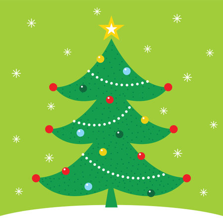 christmas tree greeting card design on green color backgroundのイラスト素材