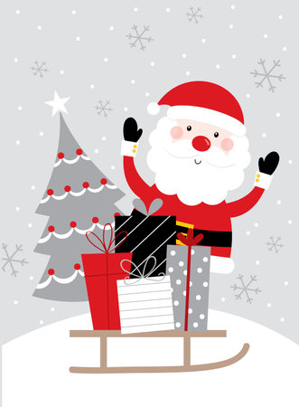 santa claus with christmas gift greeting card designのイラスト素材