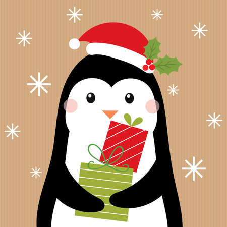 penguin brings christmas gift designのイラスト素材