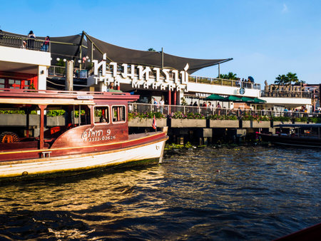 shopping mall by the riverの写真素材