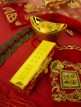 Chinese new year festival decoration, gold ingots.の写真素材