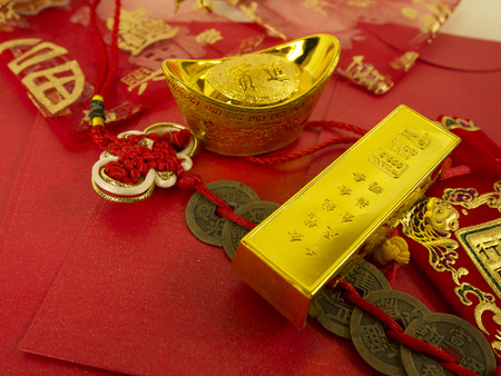 Chinese new year festival decoration, gold ingots.の写真素材
