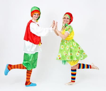 Fairy dwarf girl and her elf friend on whiteの写真素材