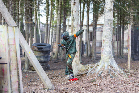 Saint-Petersburg, Russia - April 10, 2016: Paintball student tournament of Bonch Bruevich university in Snaker club. Game process.のeditorial素材