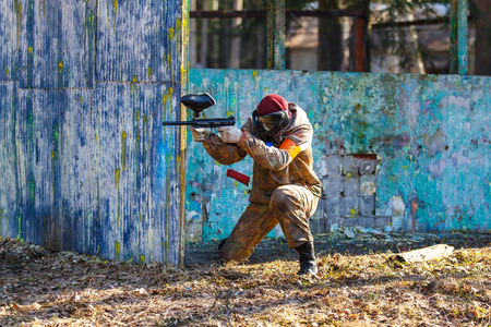Saint-Petersburg, Russia - April 10, 2016: Paintball student tournament of Bonch Bruevich university in Snaker club. Game process.のeditorial素材