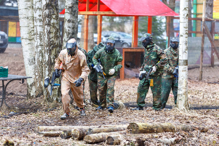 Saint-Petersburg, Russia - April 10, 2016: Paintball student tournament of Bonch Bruevich university in Snaker club.のeditorial素材