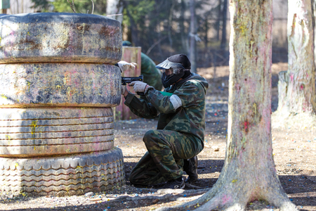 Saint-Petersburg, Russia - April 10, 2016: Paintball student tournament of Bonch Bruevich university in Snaker club.のeditorial素材