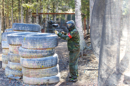 Saint-Petersburg, Russia - April 10, 2016: Paintball student tournament of Bonch Bruevich university in Snaker club.のeditorial素材