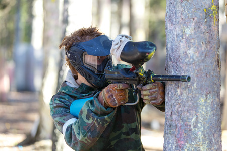 Saint-Petersburg, Russia - April 10, 2016: Paintball student tournament of Bonch Bruevich university in Snaker club.のeditorial素材