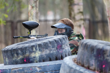 Saint-Petersburg, Russia - April 10, 2016: Paintball student tournament of Bonch Bruevich university in Snaker club.のeditorial素材