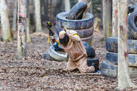 Saint-Petersburg, Russia - April 10, 2016: Paintball student tournament of Bonch Bruevich university in Snaker club.のeditorial素材